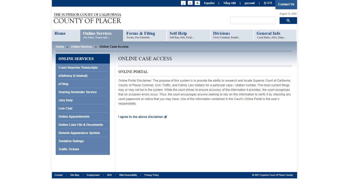 Case Access | Superior Court of California - County of Placer