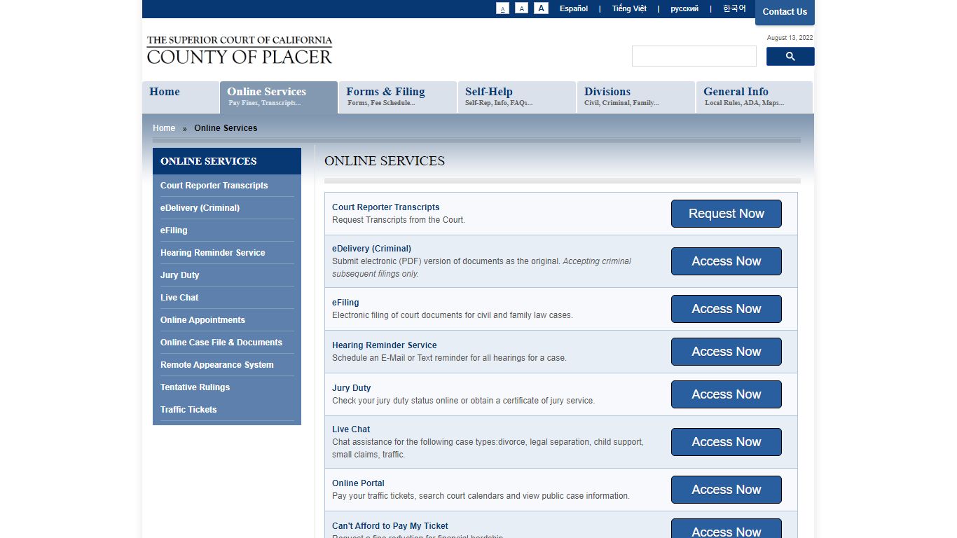 Online Services - Placer County Superior Court